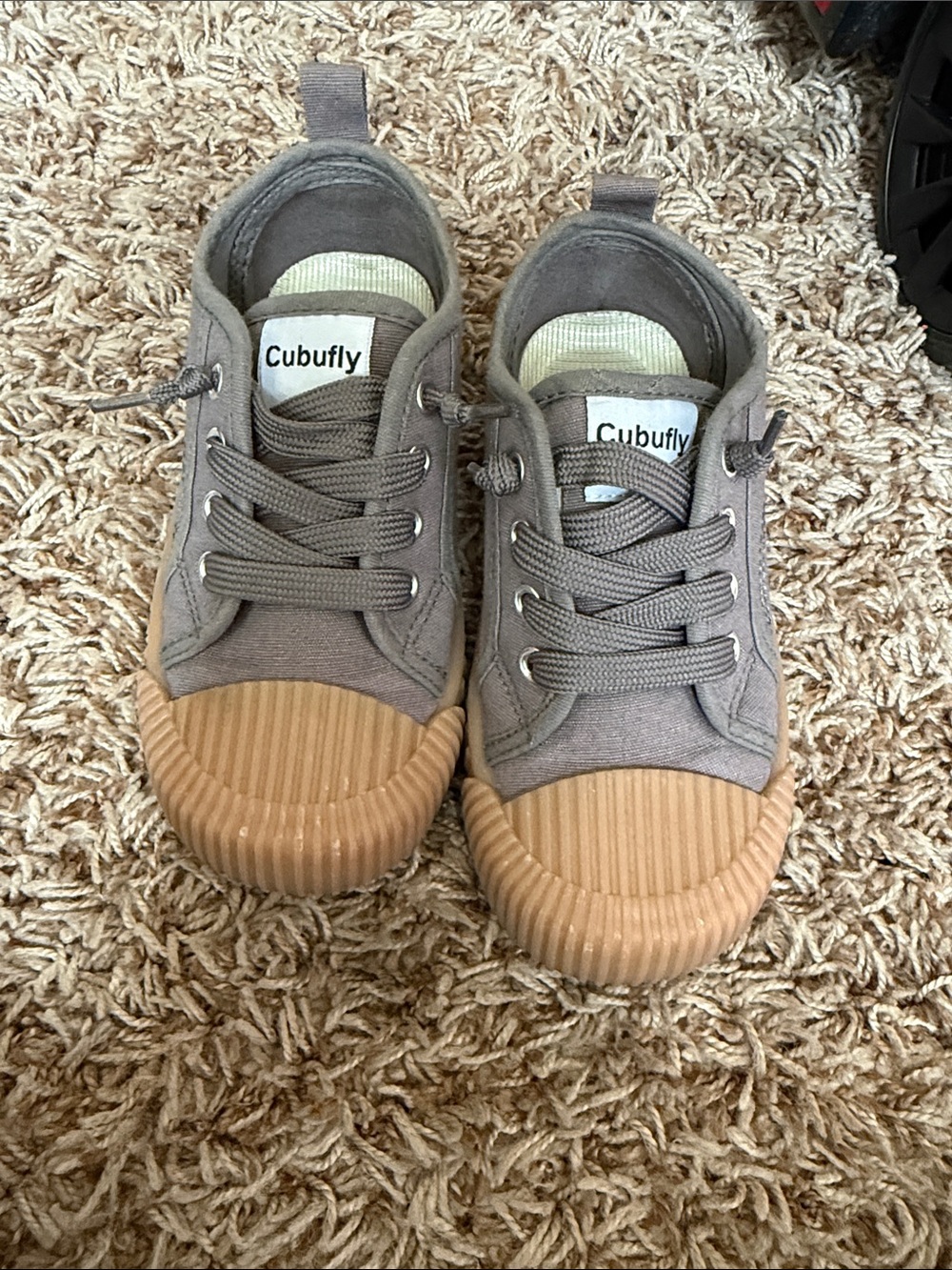 Kids Gray Canvas Sneakers with Tan Rubber Toe